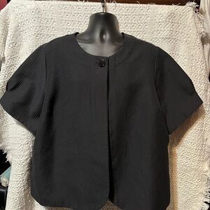 Sag Harbor Black Textured Short Sleeve Blazer - Like New Plus Size